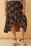 Hayden La Textured Floral Print Asymmetric Midi Skirt - Plus In Black Multi