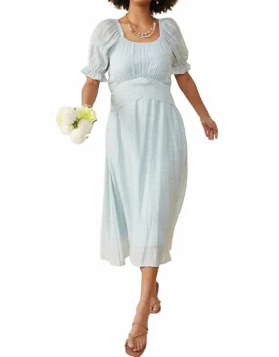 Hayden La Textured Tie Waist Square Neck Dress In Light Blue In White