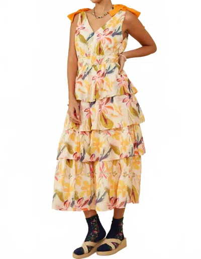 Hayden La Textured Tiered Floral V Neck Dress In Yellow In Multi