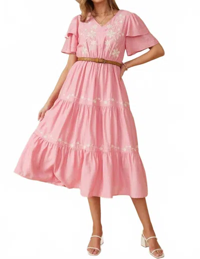 Hayden La Women's Embroidered Ruffle Sleeve Tiered Dress In Pink