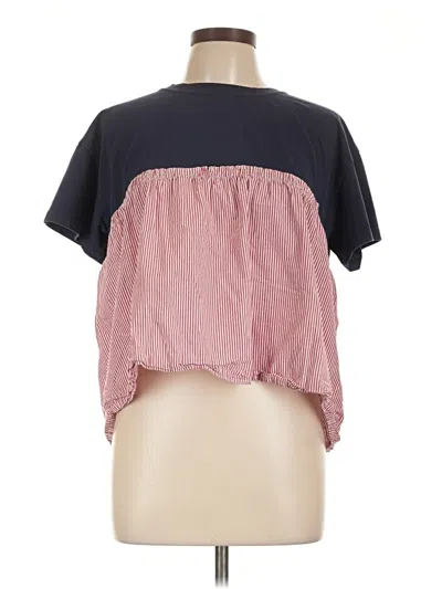 Pre-owned Hayden Short Sleeve Top Pink Color Block Pattern Square Neckline Tops