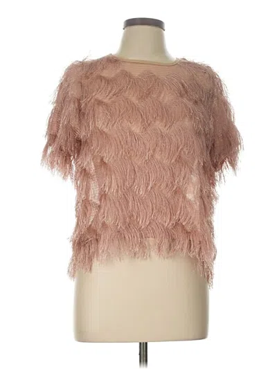 Pre-owned Hayden Short Sleeve Top Tan Boatneck Tops In Brown