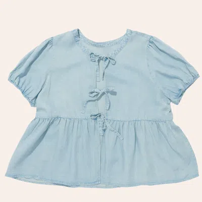 Hayden Women's Blue Denim Tie Front Dolman Sleeve Peplum Top