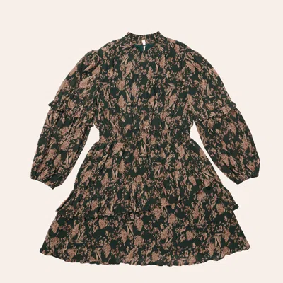 Hayden Women's Green Antique Floral Print Smock Waist Ruffle Mini Dress
