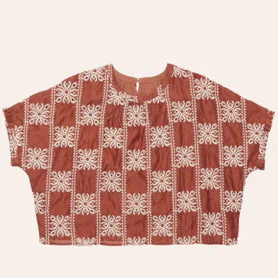 Hayden Women's Rust Embroidered Dolman Sleeve Top In Brown
