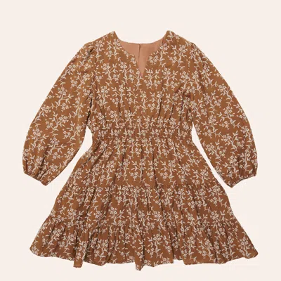 Hayden Women's Rust Floral Print Notch Neck Smocked Waist Ruffle Mini Dress In Brown