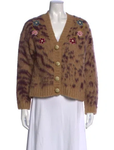 Pre-owned Hayley Menzies Animal Print V-neck Sweater In Brown