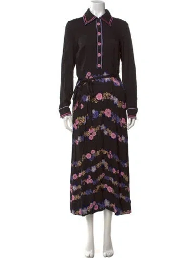 Pre-owned Hayley Menzies Floral Print Long Dress In Black