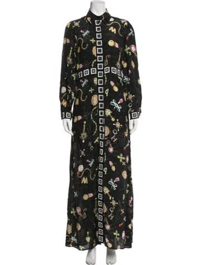 Pre-owned Hayley Menzies Graphic Print Long Dress In Black