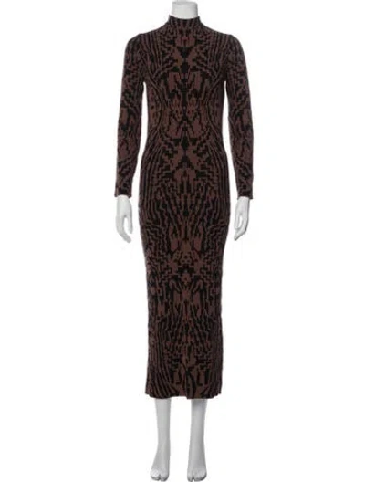 Pre-owned Hayley Menzies Graphic Print Long Dress In Brown
