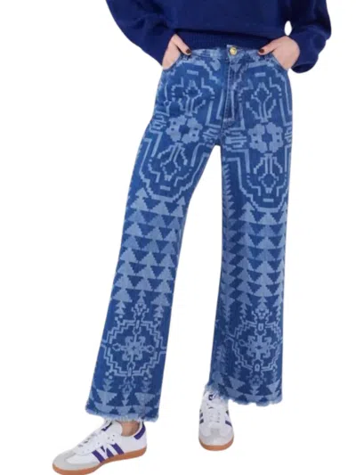 Hayley Menzies Laser Printed Cropped Wide Leg Jeans In Blue In Multi