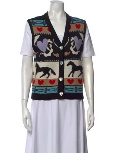 Pre-owned Hayley Menzies Merino Wool Graphic Print Sweater In Black