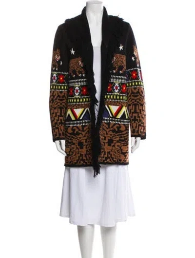 Pre-owned Hayley Menzies Merino Wool Printed Coat In Black