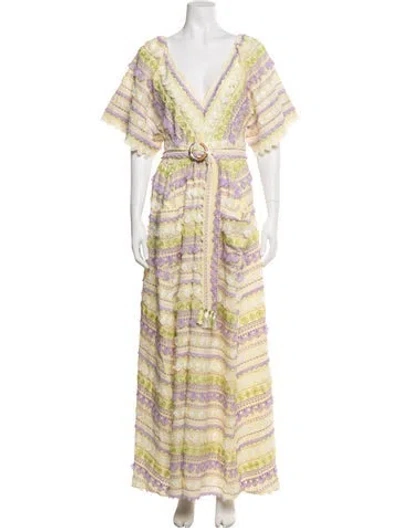 Pre-owned Hayley Menzies Patterned Long Dress In Yellow