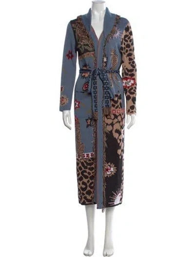 Pre-owned Hayley Menzies Patterned Open Front Sweater In Blue