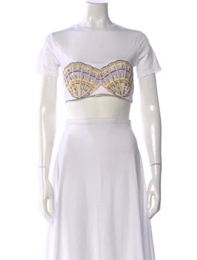 Pre-owned Hayley Menzies Printed Crew Neck Crop Top In White