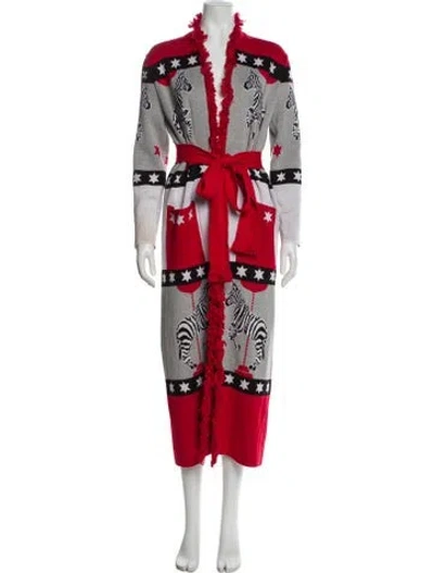 Pre-owned Hayley Menzies Printed Fringe Trim Accent Robe In Red