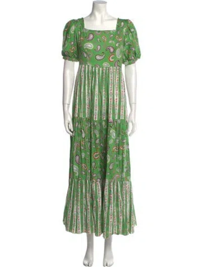 Pre-owned Hayley Menzies Printed Long Dress In Green