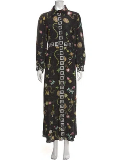 Pre-owned Hayley Menzies Silk Long Dress In Black