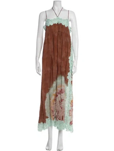 Pre-owned Hayley Menzies Silk Long Dress In Orange