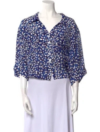 Pre-owned Hayley Menzies Silk Printed Button-up Top In Blue