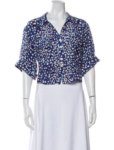 Pre-owned Hayley Menzies Silk Printed Crop Top In Blue