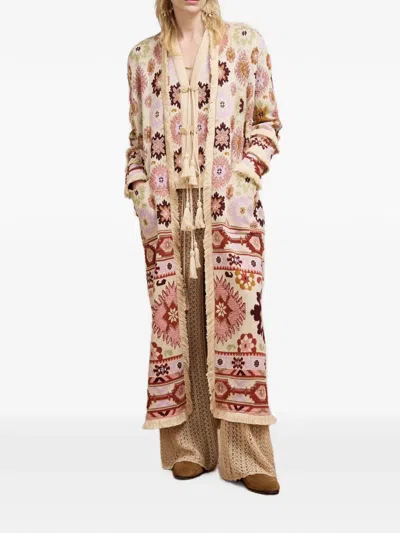 Hayley Menzies Soraya Fringed Duster Cardigan In Brown