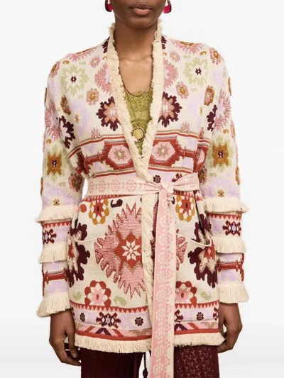 Hayley Menzies Soraya Fringed Jacquard Cardigan In Multi