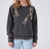 Hayley Menzies Tassle Beaded Sweatshirt In Acid Wash Grey In Multi