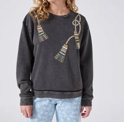 Hayley Menzies Tassle Beaded Sweatshirt In Acid Wash Grey In Multi