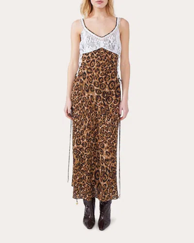 Hayley Menzies Women's Arizona Printed Silk-satin And Lace Midi Dress In Camel/black