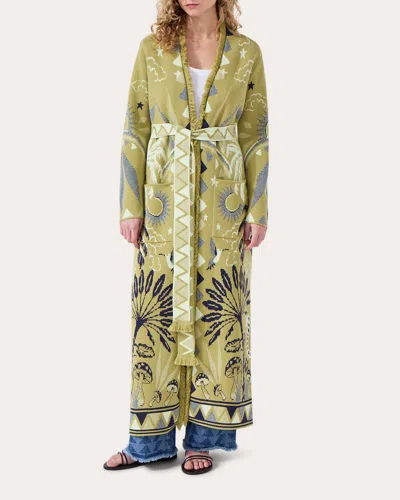 Hayley Menzies Women's Magic Leopard Belted Cotton-jacquard Long Cardigan In Green