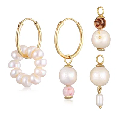 Haze & Glory Women's Gold Pearl Halo Hoop Earrings