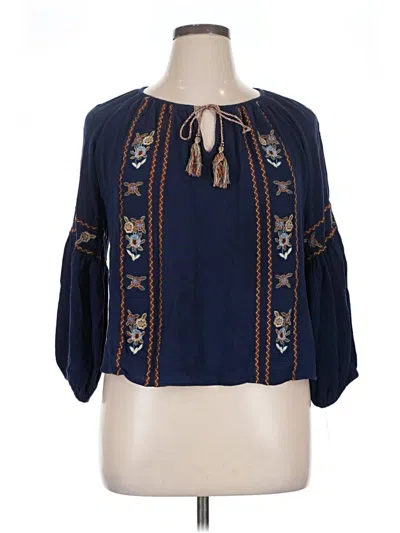 Pre-owned Hazel 3/4 Sleeve Blouse In Blue