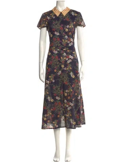 Pre-owned Hazel Brown Floral Print Long Dress In Blue