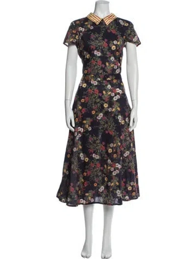 Pre-owned Hazel Brown Floral Print Long Dress In Blue
