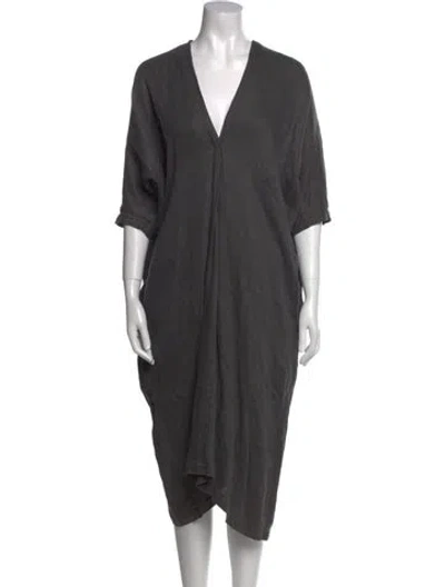 Pre-owned Hazel Brown Leather Midi Length Dress In Gray