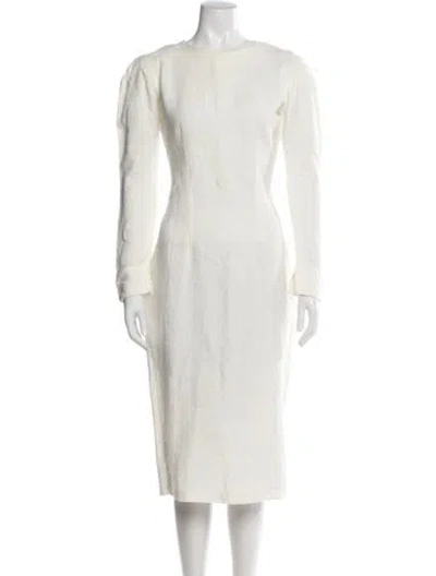 Pre-owned Hazel Brown Linen Midi Length Dress In White