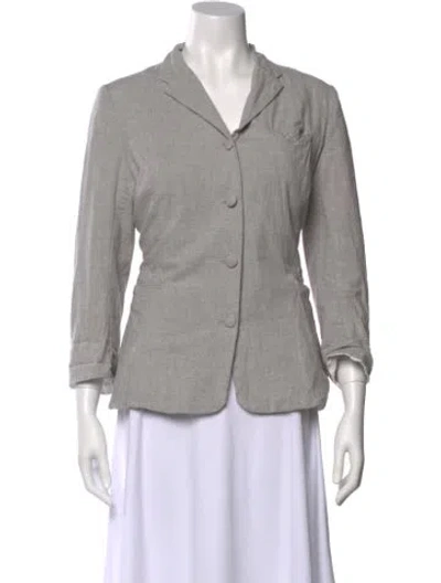 Pre-owned Hazel Brown Linen V-neck Button-up Top In Gray