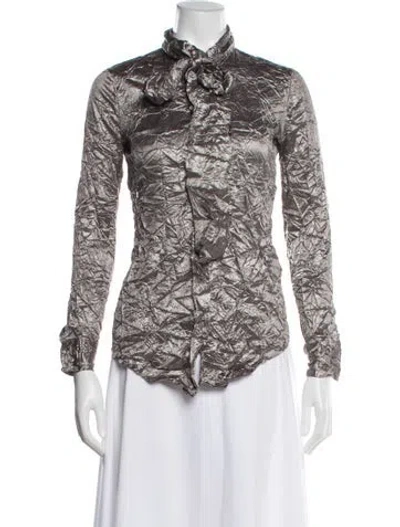 Pre-owned Hazel Brown Long Sleeve Blouse In Multi