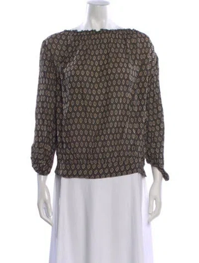 Pre-owned Hazel Brown Patterned Off-the-shoulder Blouse In Multi