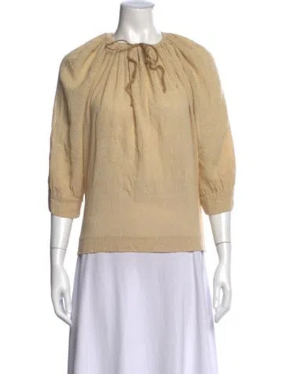Pre-owned Hazel Brown Silk Tie Neck Top In Neutral