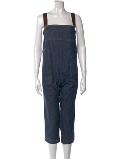 Pre-owned Hazel Brown Square Neckline Jumpsuit In Blue