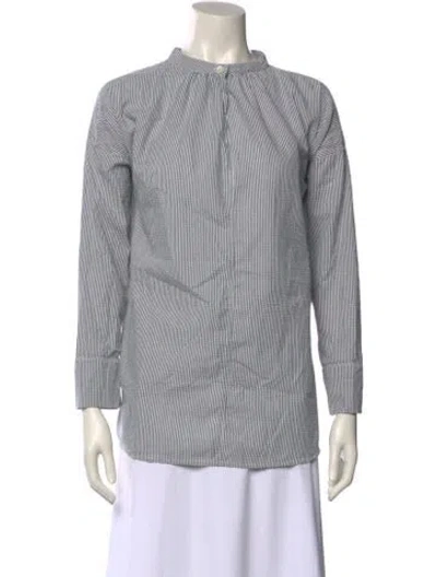 Pre-owned Hazel Brown Striped Mock Neck Blouse In Gray