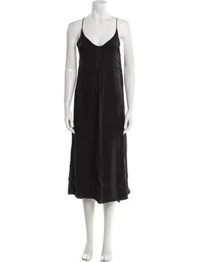 Pre-owned Hazel Brown V-neck Long Dress In Black