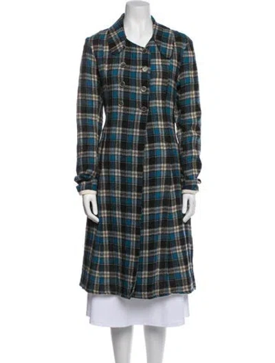 Pre-owned Hazel Brown Wool Plaid Print Coat In Blue
