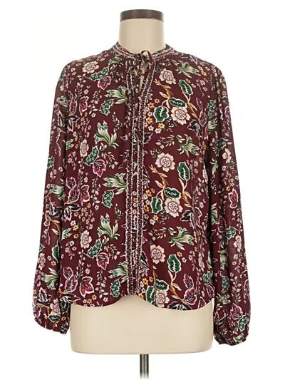 Pre-owned Hazel Long Sleeve Blouse In Burgundy