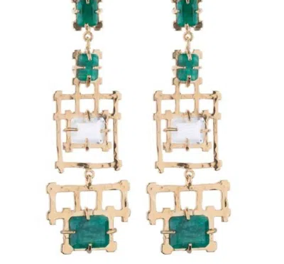Hazel Smyth Bamboo Chandelier With Emeralds Earring In Green/gold