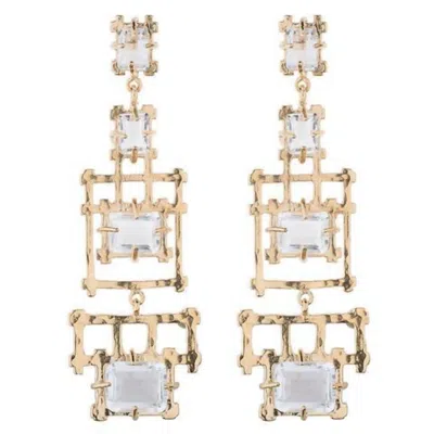 Hazel Smyth Bamboo Chandelier With Rock Crystal Earring In White/gold