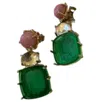 Hazel Smyth Women's Bacchus Intaglio Earrings In Klecks, Pink Opal, Rock Cyrstal And Green